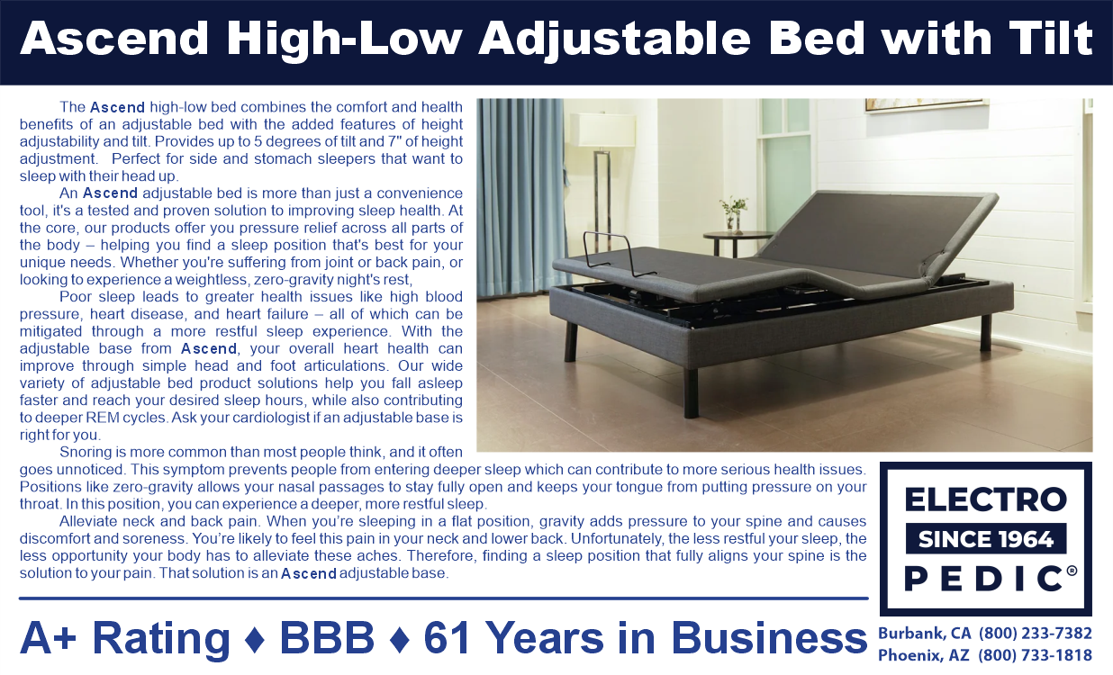 Los Angeles Ascend high-low adjustable bed with tilt